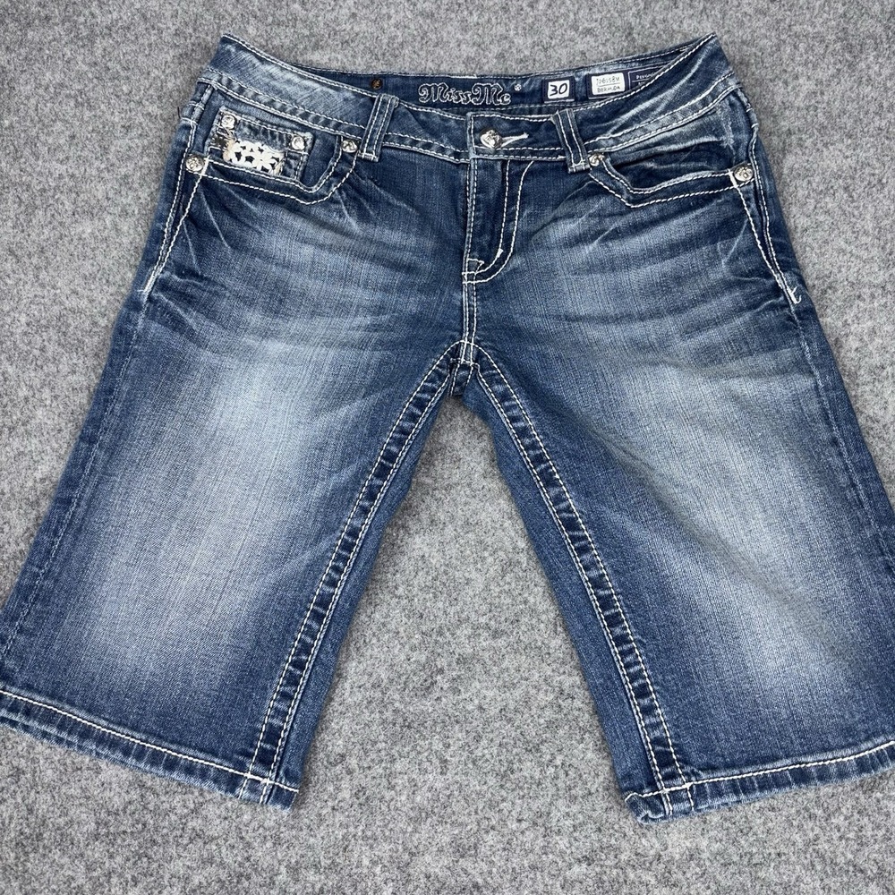 Miss Me Women's Denim Bermuda Shorts - Blue Wash